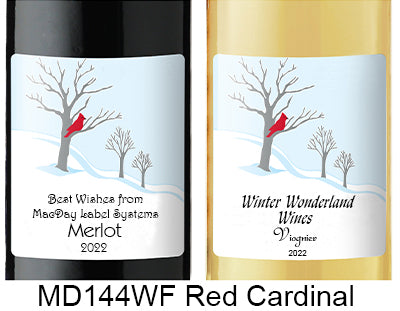 Cardinal in Snow 144 Custom Wine Labels Set of 30